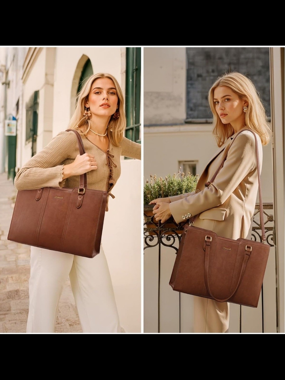 Elegant Brown Leather Tote Bag - Classic Women's Work Bag